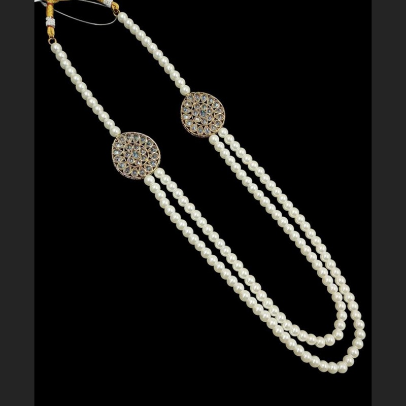NAFJ Gold Plated Crystal Stone And Pearl Long Double Layer Long Necklace Set
