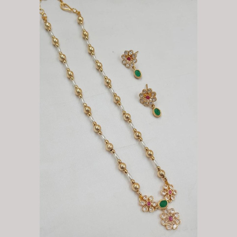 NAFJ Gold-Plated Sparkling Crystals and Elegant Pearls Long Necklace Set