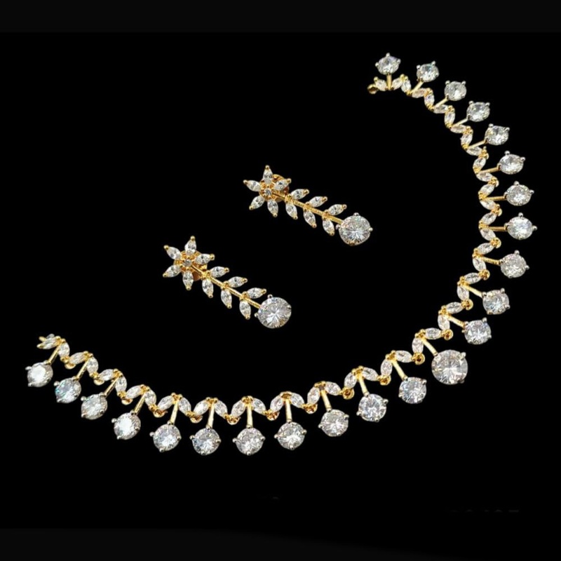 NAFJ Party Wear 2 Tone Plated Crystal Stone Necklace Set
