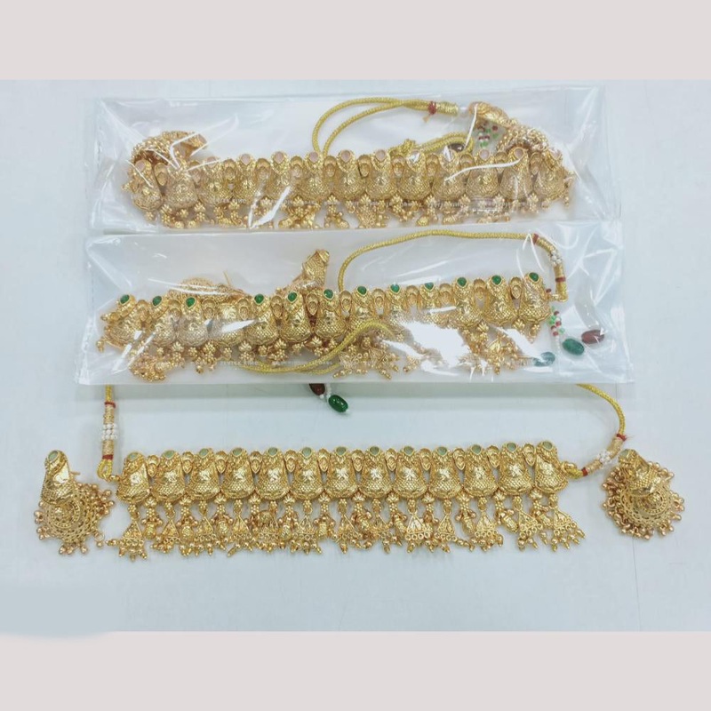 Rajwadi Collection Gold Plated Pota Stone Necklace