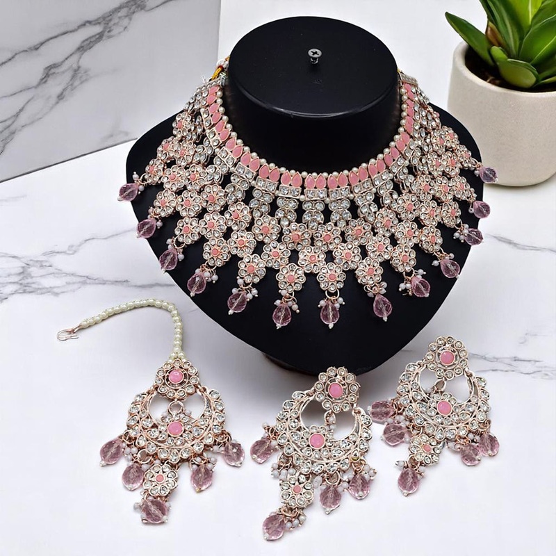 Gehana Mahal Gold Plated Austrian Stone And Beads Necklace Set