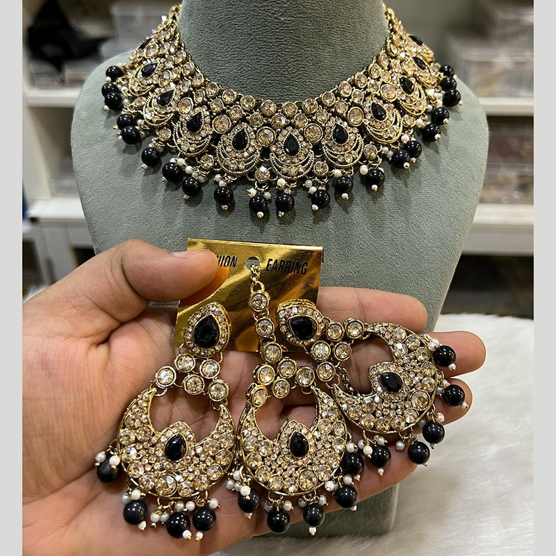 Hira Collections Gold Plated Crystal And Austrian Stone Beads Necklace Set