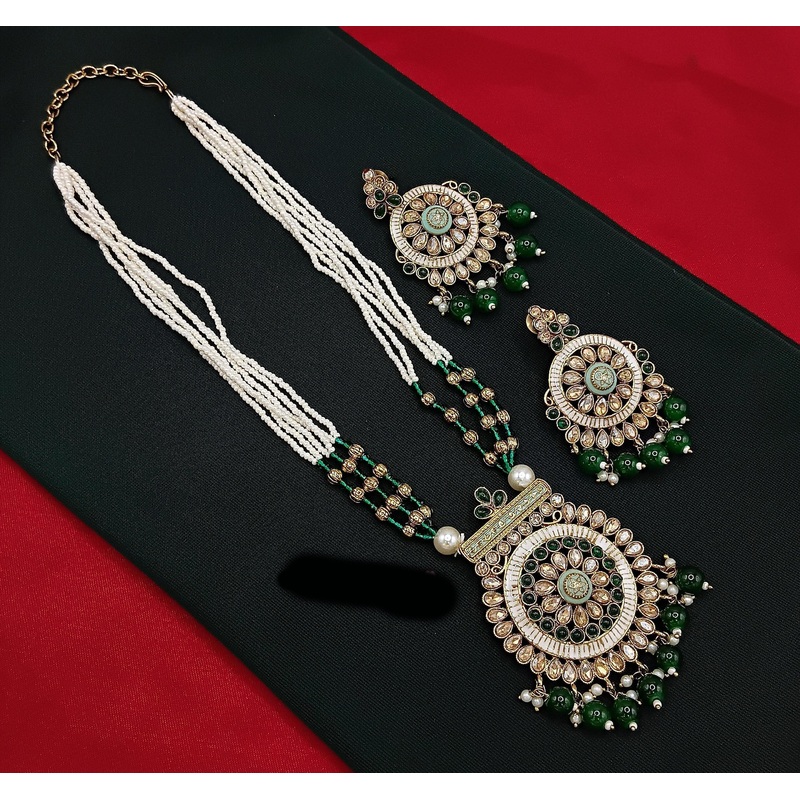 Lucentarts Jewellery Gold Plated Crystal and Pearls Long Necklace Set for Women