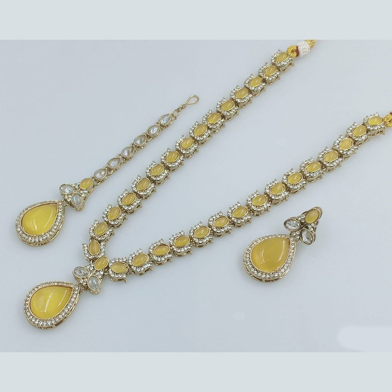 Rajwadi Collection Gold Plated Crystal Stone Long Necklace Set