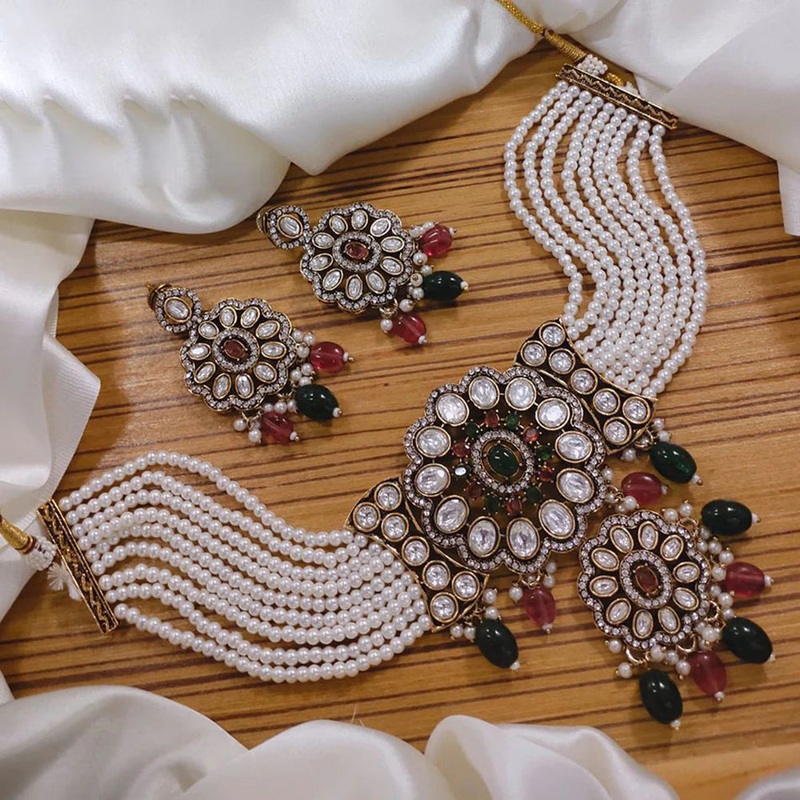 Sai Fashion Gold Plated Pota Stone And Beads Necklace Set