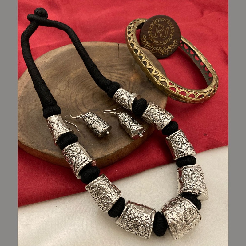 FS Collection Antique Aura Oxidized Plated Necklace Set