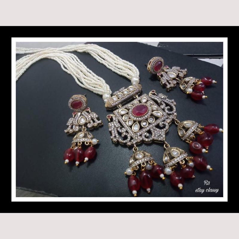 FS Collection Gold Plated Bridal-Inspired Kundan & Pearl Long Necklace Set