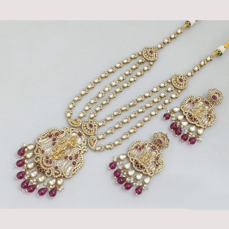 JCM Cultural Elegance Gold Plated Multi-Layer Kundan & Beads Long Necklace Set