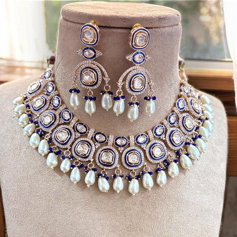 Jewel Addiction Gold Plated Polki Kundan And Pearl Necklace Set