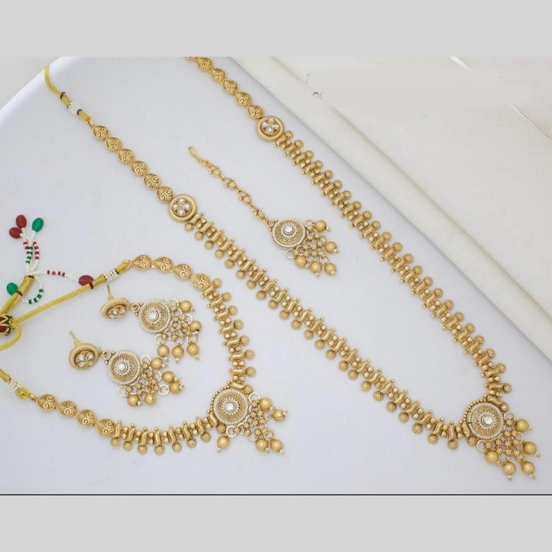 Manisha Jewellery Gold Finish Pota Stone Accents Beaded Double Necklace Set