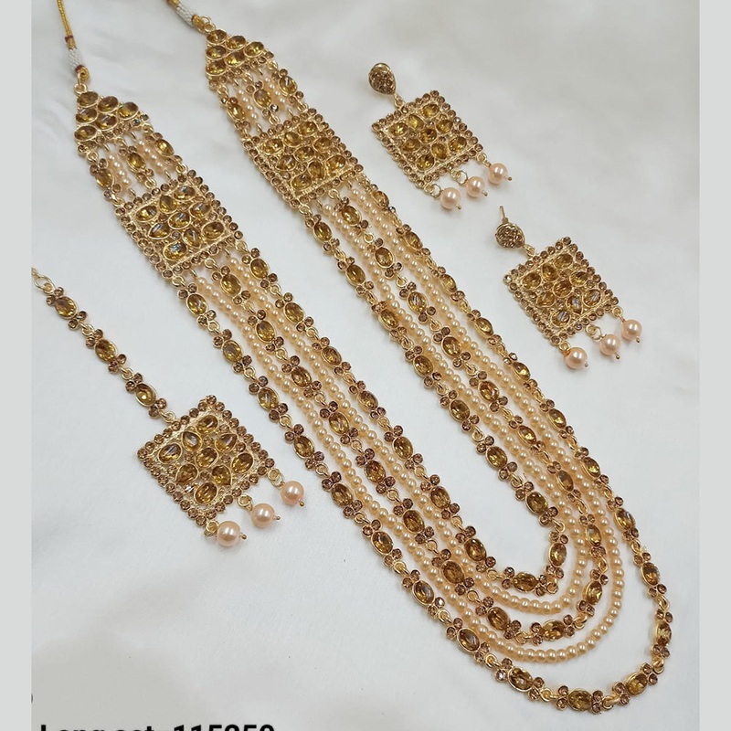 NAFJ Gold Plated Pearl And Beads Long  Necklace Set