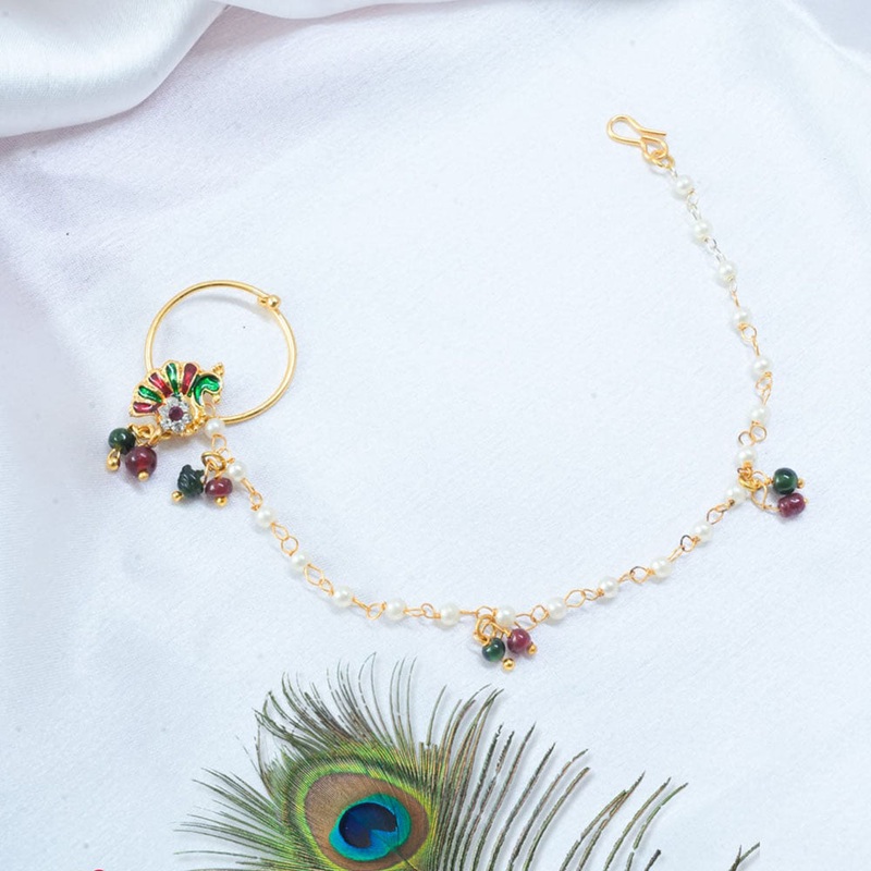 Disha Imitation Gold Plated Austrian Stone And Pearls Nose Ring