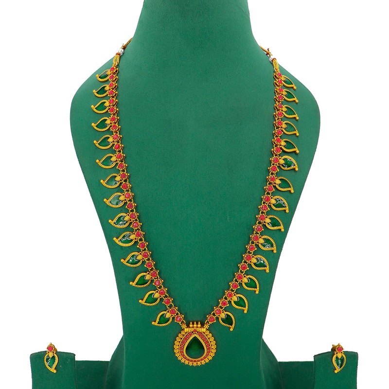 Mahavir Gold Plated Pota Stone Long Necklace
