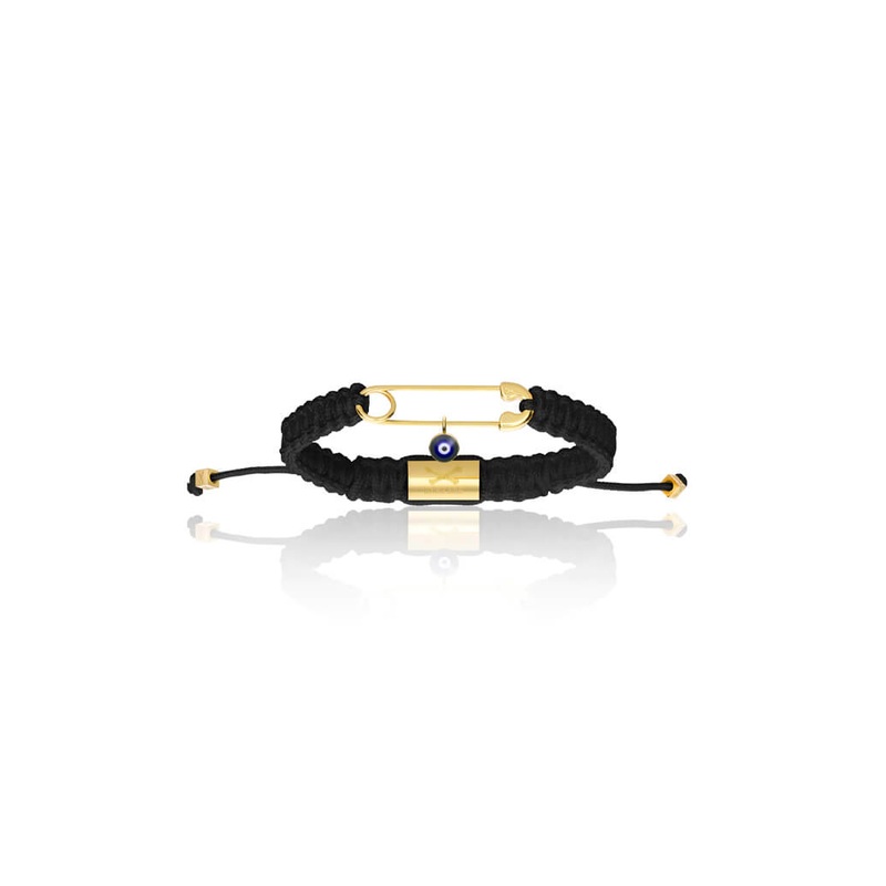 Black Nylon With Yellow Gold Polyester Safety Pin Bracelet S/M