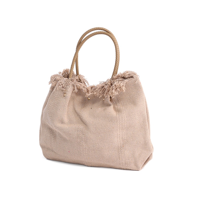 Yarn Beach Bag w Leather Handle