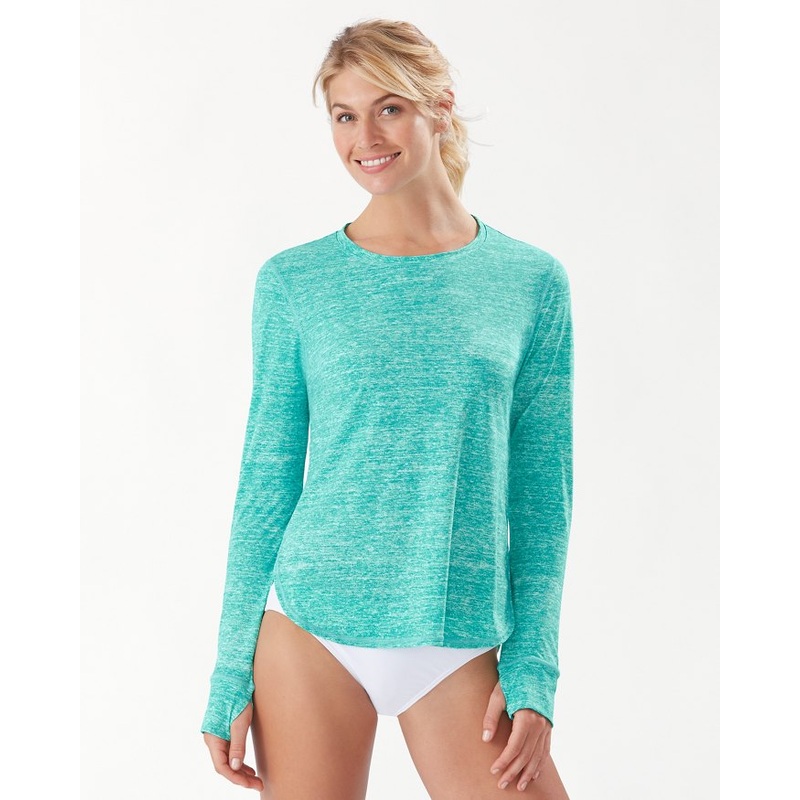 Tommy Bahama Active Long Sleeve Relaxed Rashguard Swim Shirt - Teal