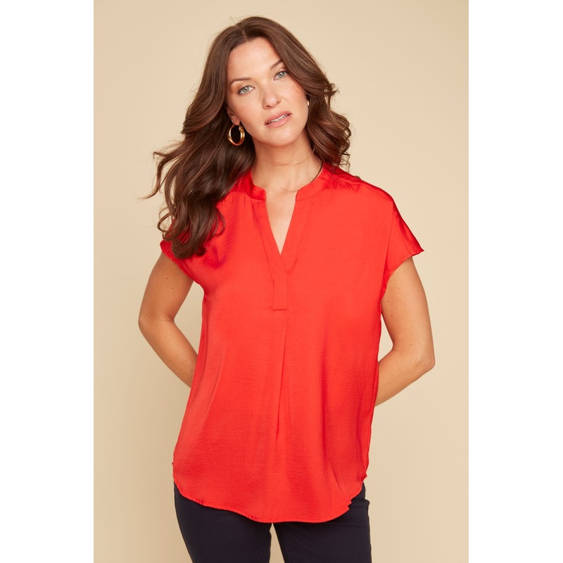 Renuar Airflow Cap Sleeve Blouse - Scarlet