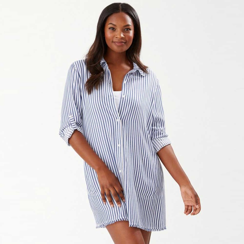 Tommy Bahama Chambray Stripe Bf Shirt Cover Up - Chambray