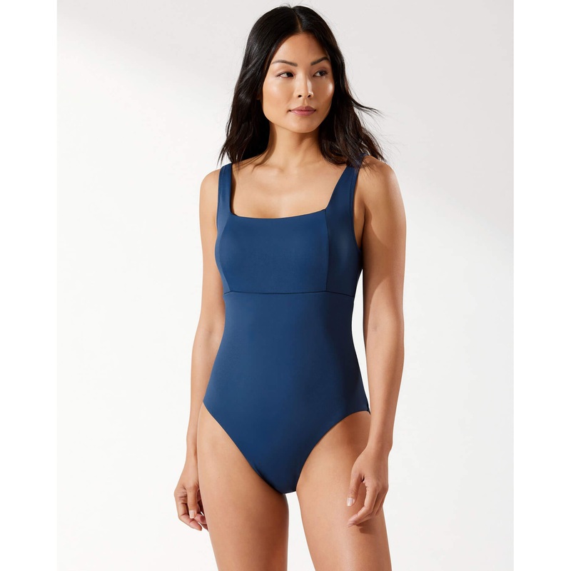 Tommy Bahama Palm Modern Over The Shoulder Square Neck One Piece Swimsuit - Midnight Sea*