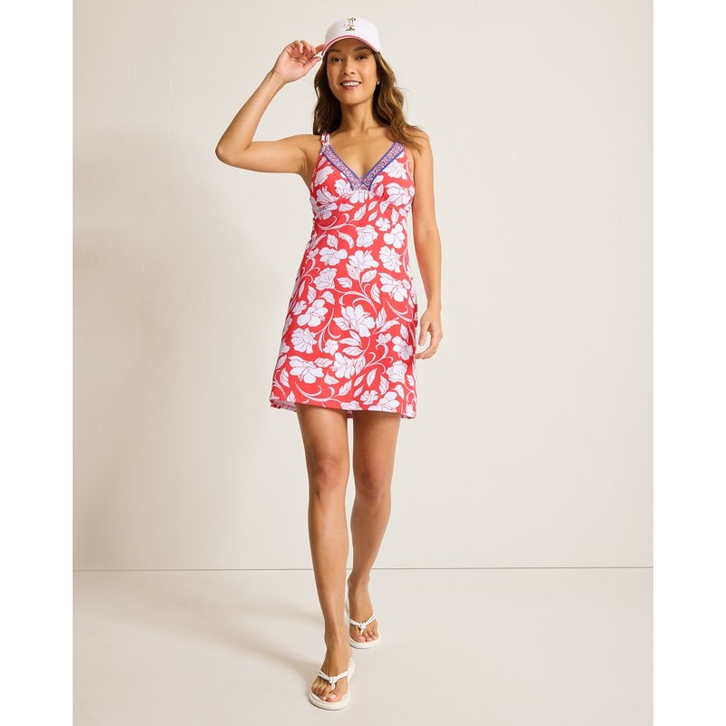 Tommy Bahama Island Cays Fiori V Spa Dress Cover Up - Citrus Coral