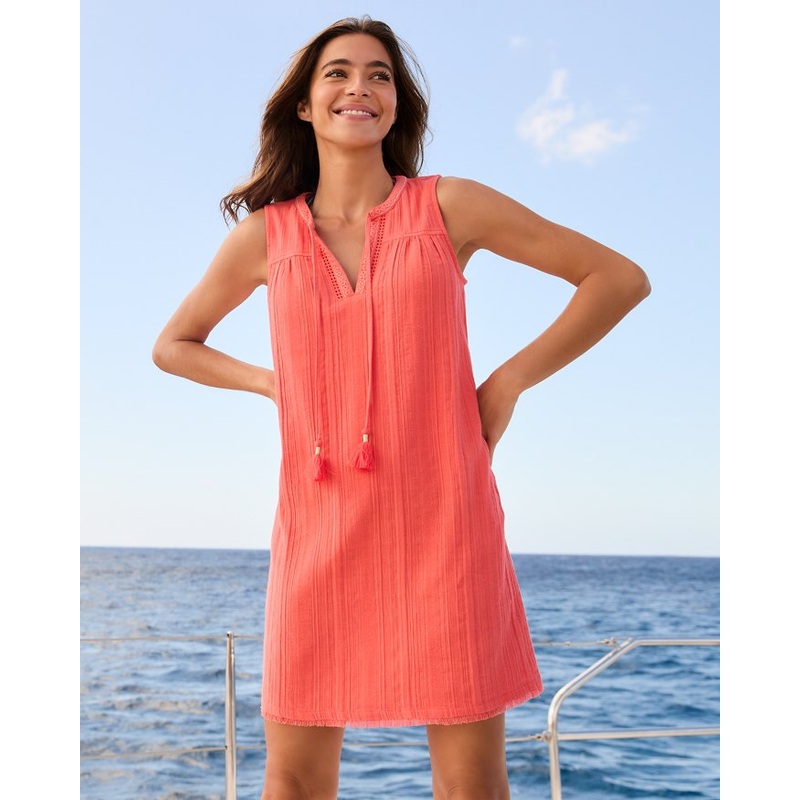 Tommy Bahama Mykonos Textured Shift Dress Cover Up - Burnt Coral *