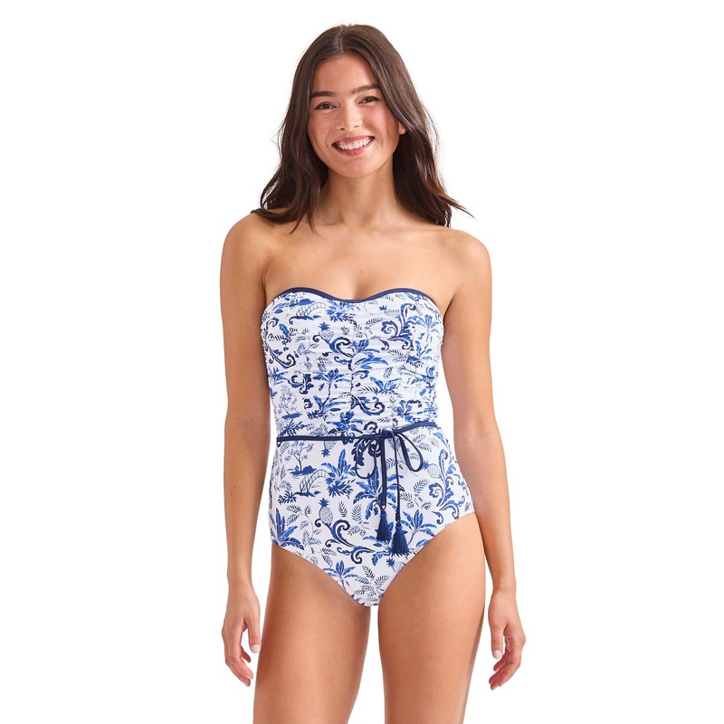 Tommy Bahama Terrazzo Tile Bandeau One Piece Swimsuit - Mountain Bluebell