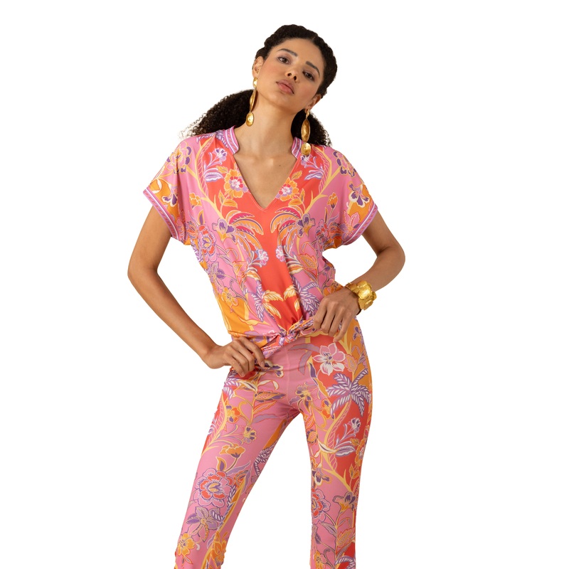 Hale Bob Jazmin Short Sleeve V-Neck Top - Pink