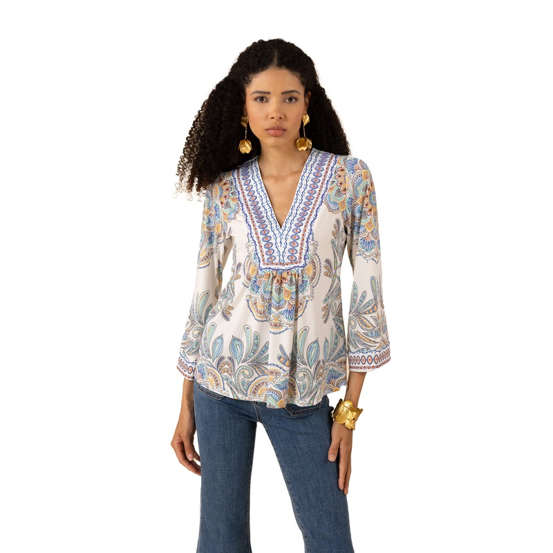 Hale Bob Kimber 3/4 Sleeve Top - Ivory