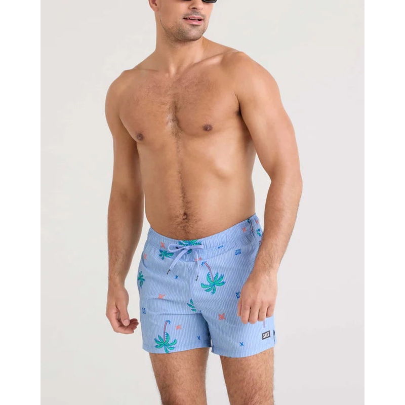 Saxx 5-Inch Oh Buoy 2N1 Volley Swim Trunks - Palmtastic - Bel Air Blue