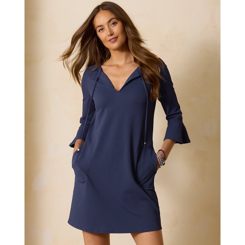 Tommy Bahama Island Cays Flounce Sleeve Dress Coverup - Mare Navy *