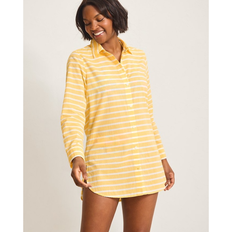 Tommy Bahama Coastline Stripe Boyfriend Shirt Cover Up - Daffodil Daze *