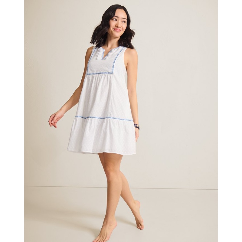 Tommy Bahama Cotton Clip Sleeveless Tiered Dress Cover Up - White
