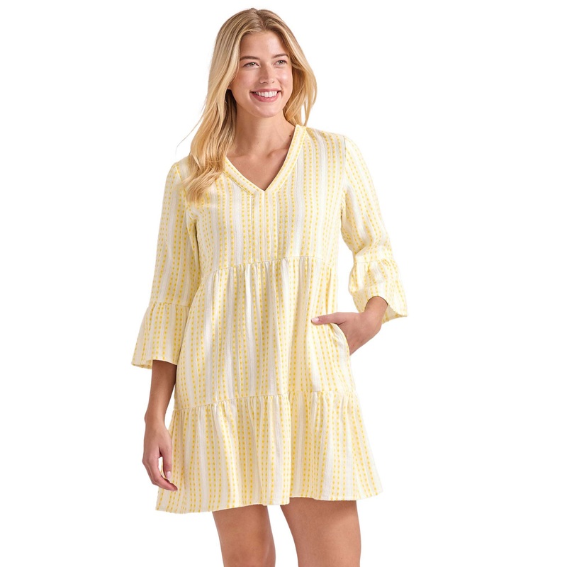 Tommy Bahama Cotton Dobby Tiered Dress Cover Up - Bright Pineapple *
