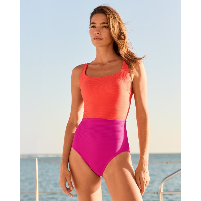 Tommy Bahama Ocean Point Colorblock Square One Piece Swimsuit - Pink Maui *