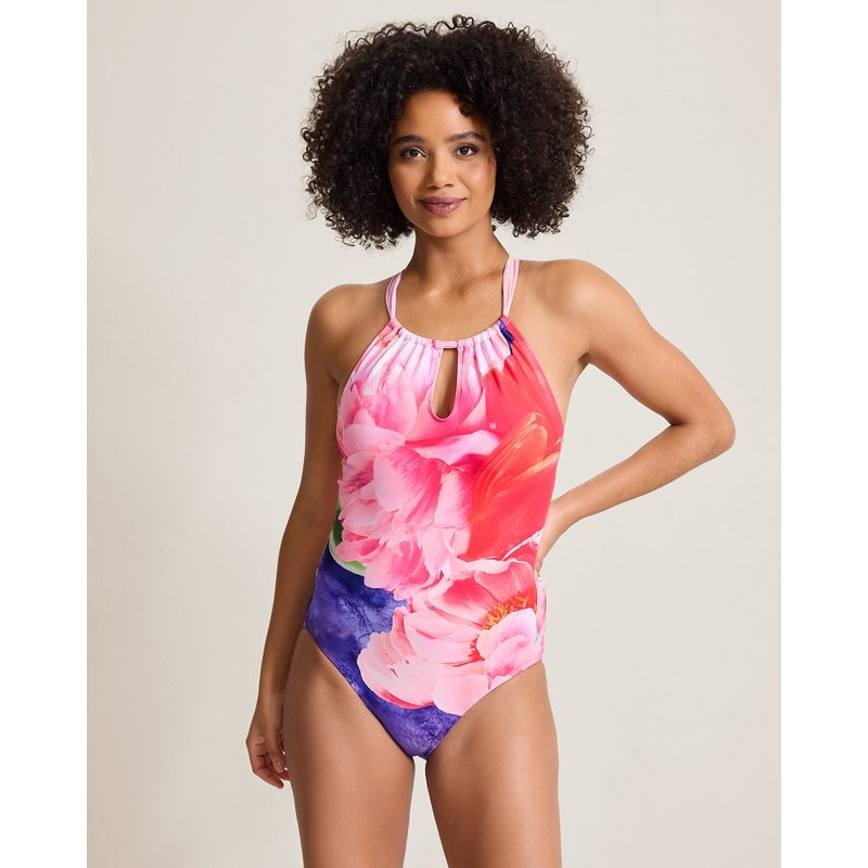 Tommy Bahama Artist Series High Neck One Piece Swimsuit - Touch Of Pink *