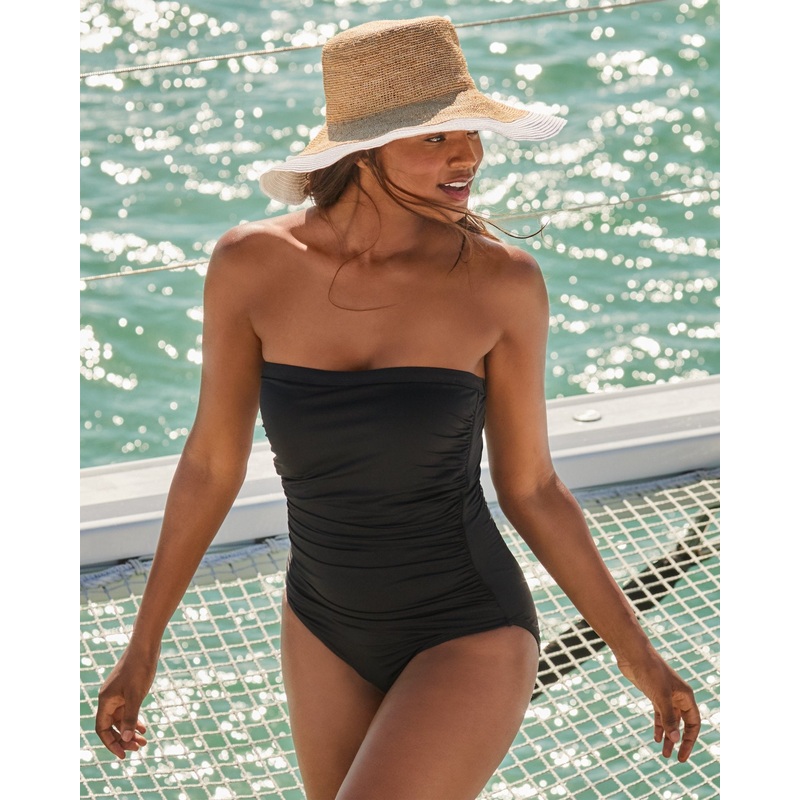 Tommy Bahama Pearl Shirred Bandeau Swimsuit - Black