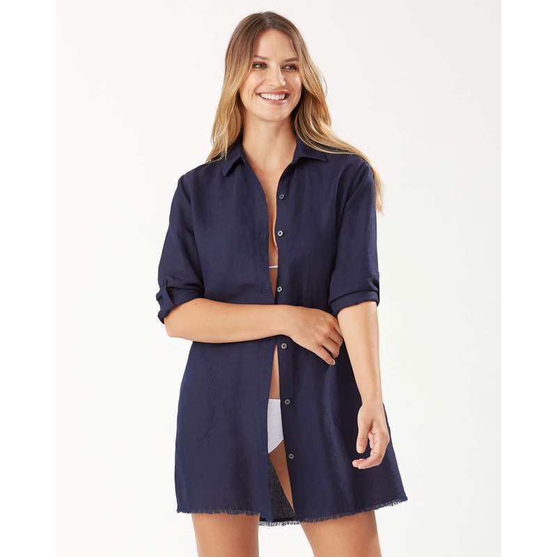 Tommy Bahama St Lucia Boyfriend Shirt Coverup - Mare Navy