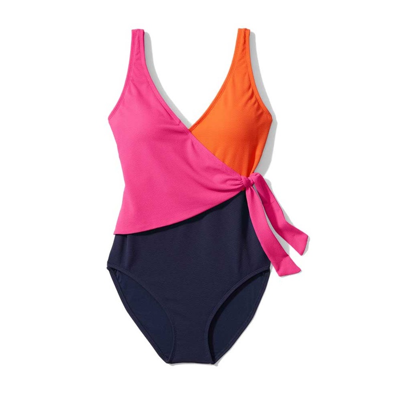 Tommy Bahama Island Cays Colorblock Wrap One Piece Swimsuit - Passion Pink