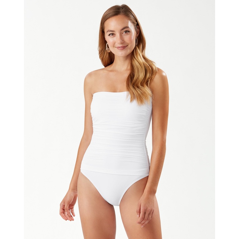 Tommy Bahama Pearl Shirred Bandeau Swimsuit - White *