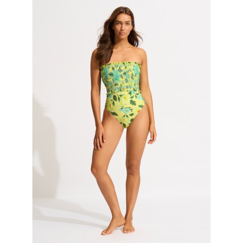 Seafolly Garden Shirred Bandeau Swimsuit  - Limelight