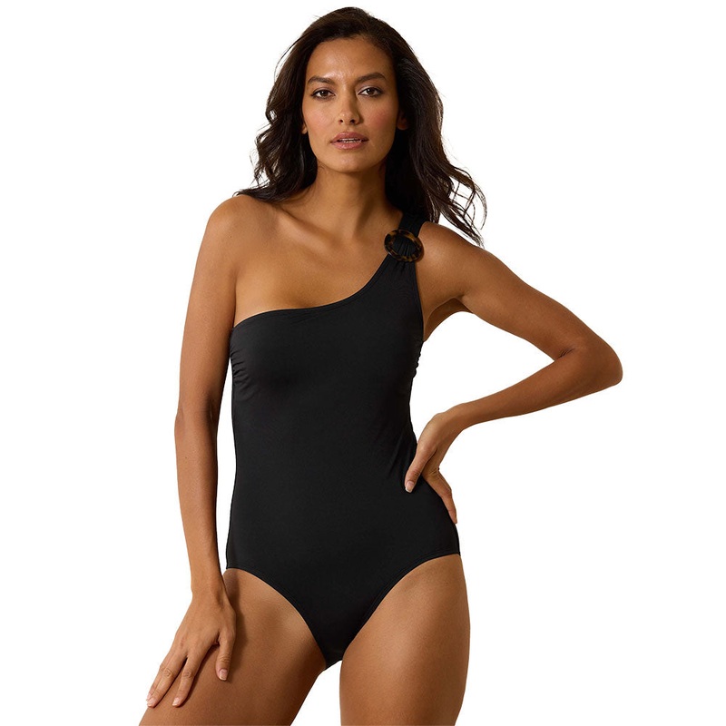 Tommy Bahama Pearl Novelty One Shoulder One Piece Swimsuit - Black
