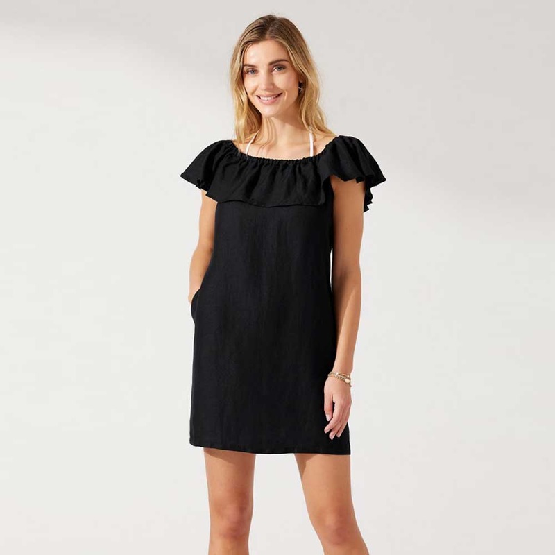 Tommy Bahama St. Lucia Off The Shoulder Ruffle Dress Cover Up - Black