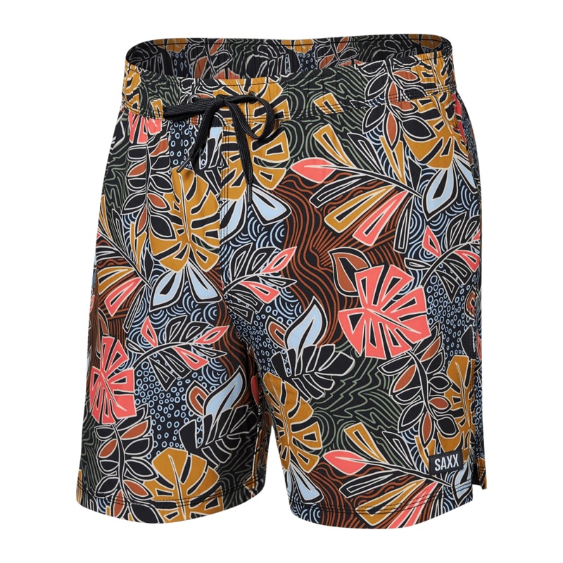 SAXX 5-Inch Oh Buoy 2N1 Volley Desert Palms Swim Trunks - Harvest Multi