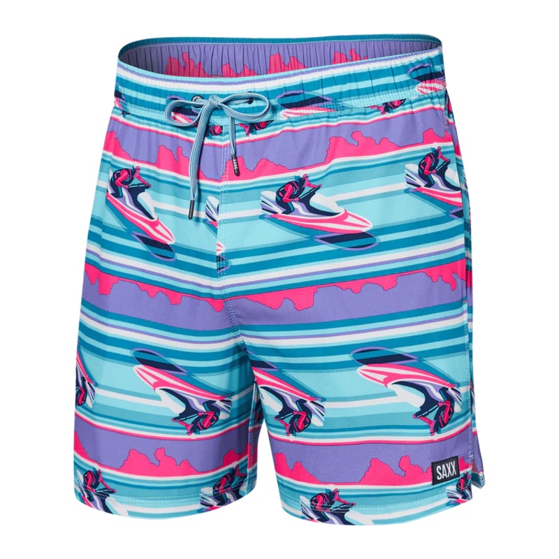 SAXX 5-Inch Oh Buoy 2N1 Volley Jetski Stripe Swim Trunks - Pool