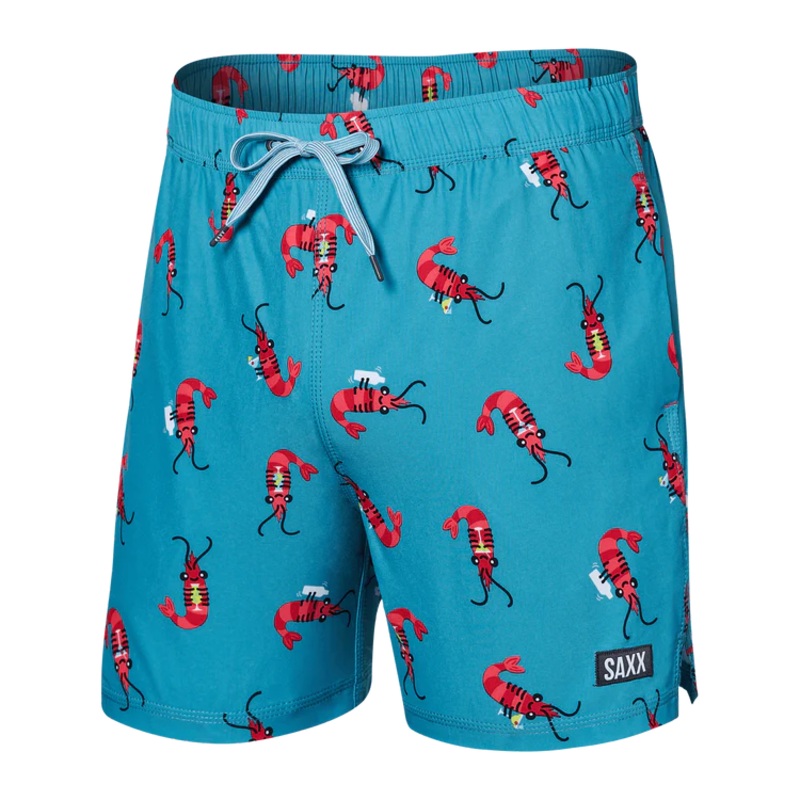 SAXX 5-Inch Oh Buoy 2N1 Volley Shrimp Cocktail Swim Trunks - Blue Moon