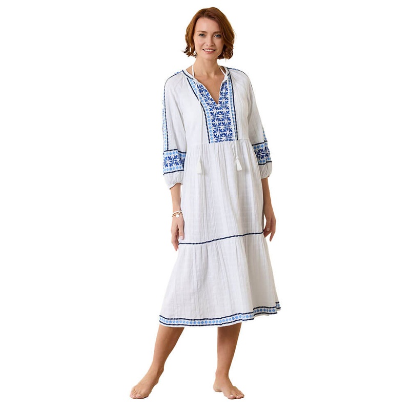 Tommy Bahama Mykonos Tiered Midi Dress Cover Up - White