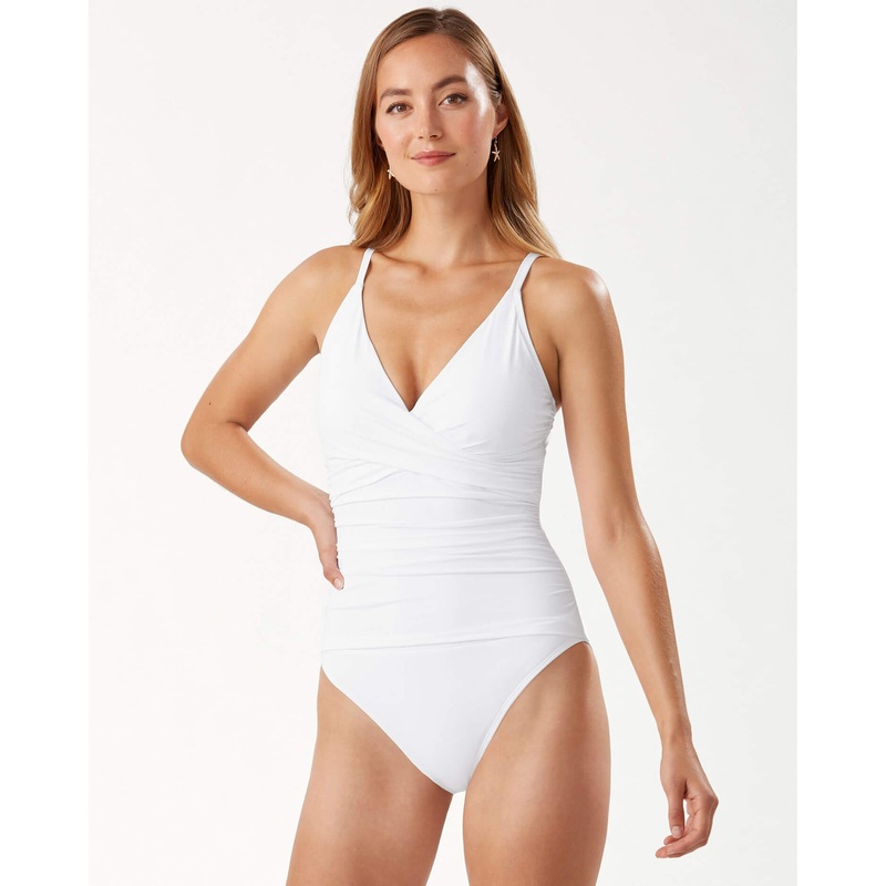 Tommy Bahama Pearl Over The Shoulder Cross Front Swimsuit - White