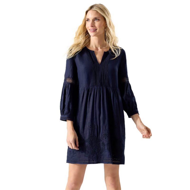 Tommy Bahama St. Lucia Split Neck Dress Cover Up - Mare Navy