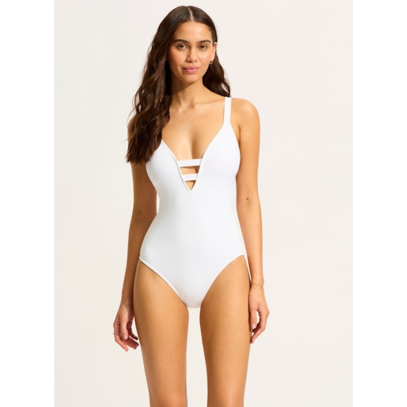Seafolly Active Deep V Maillot Swimsuit  - White