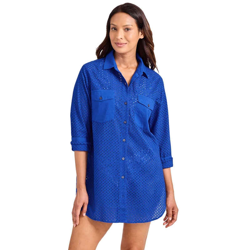 Tommy Bahama Eyelet Cove Boyfriend Shirt Cover Up - Beach Glass Blue